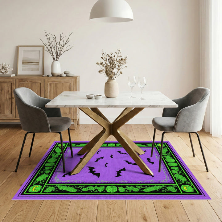 Purple Bats and Pumpkins Halloween Area Rug