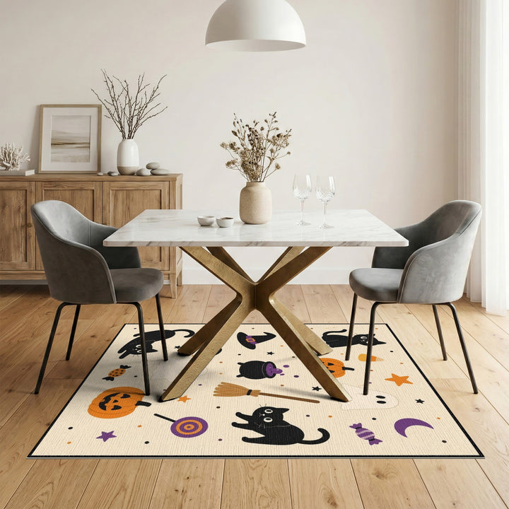 Halloween Black Cats Pumpkins Area Rug