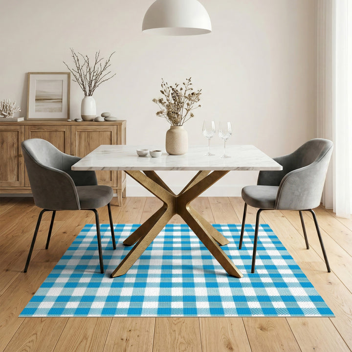 Blue Checkered Washable Blue and Teal Area Rug