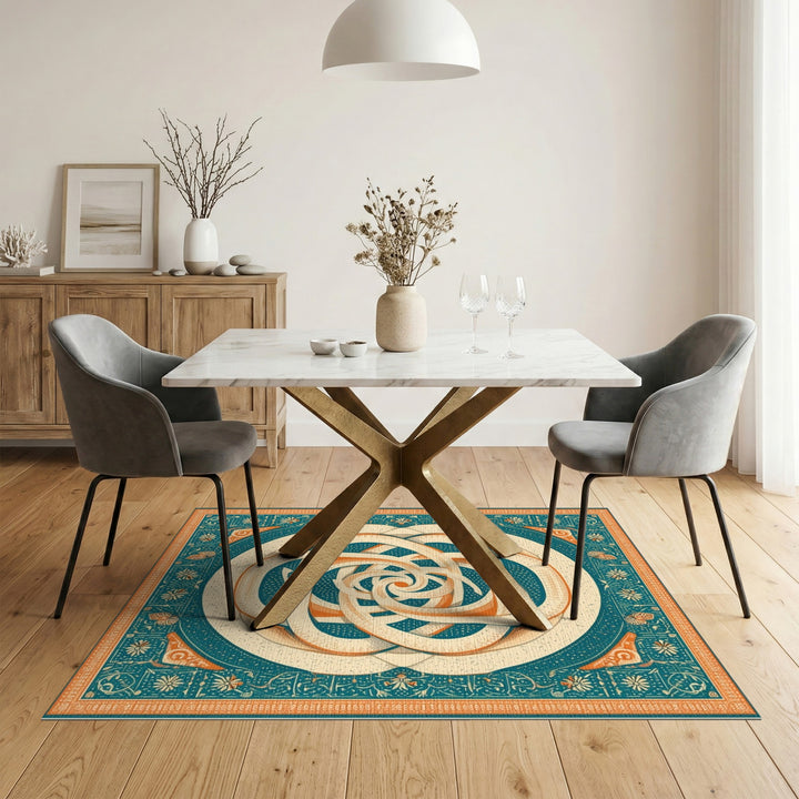Teal Swirl Ribbon Area Rug
