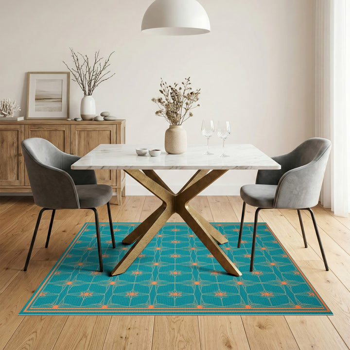 Blue and Teal Geometric Starburst Area Rug