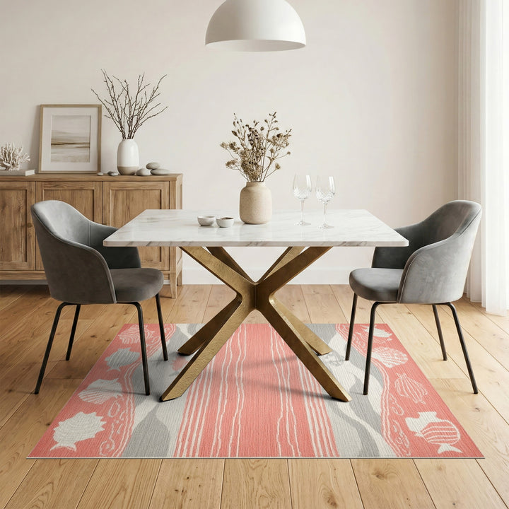 Pink Coastal Fish Wave Area Rug