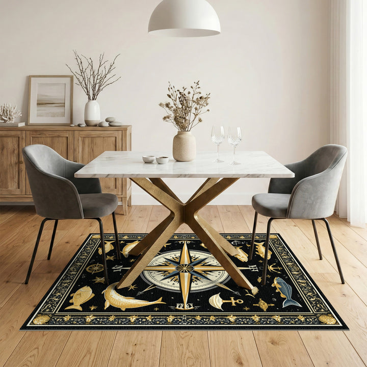 Nautical Gold Compass Area Rug
