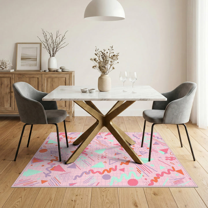 Pink Geometric Kids Area Rug