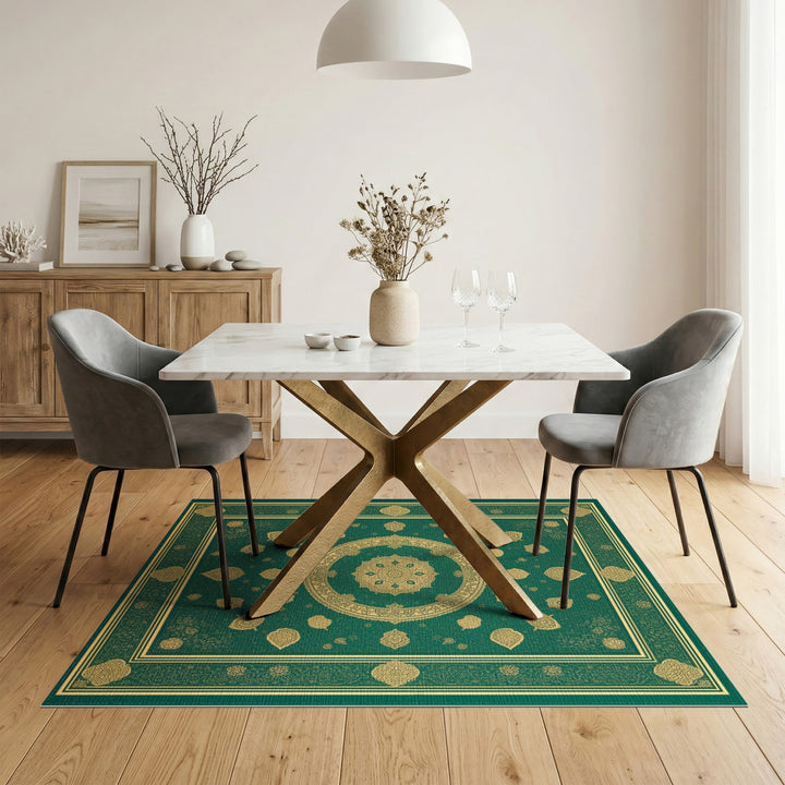 Gold Green Gold Persian Medallion Area Rug