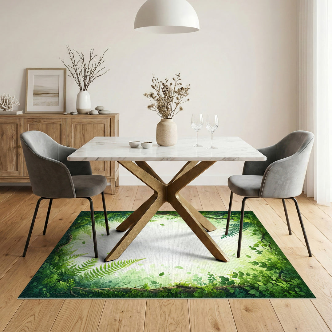 Lush Green Fern Forest Area Rug