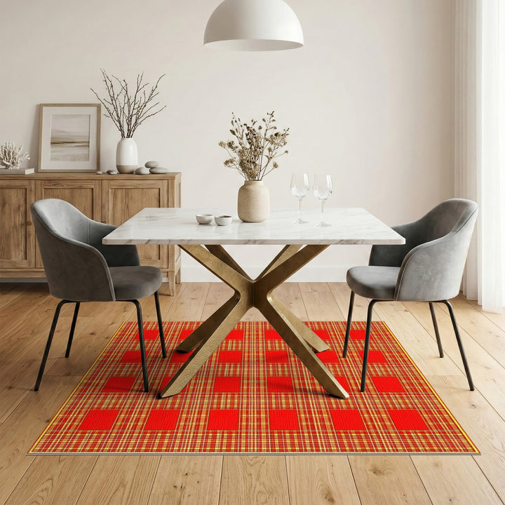 Red Plaid Checkered Area Rug