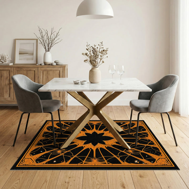 Orange Spider Web Symmetrical Area Rug
