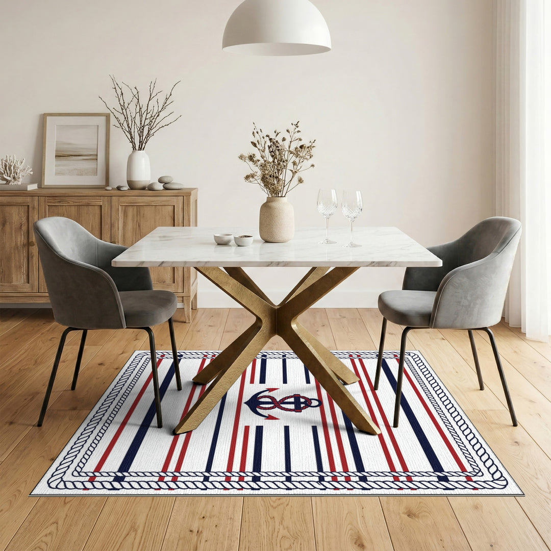 Nautical Anchor Striped Coastal Area Rug