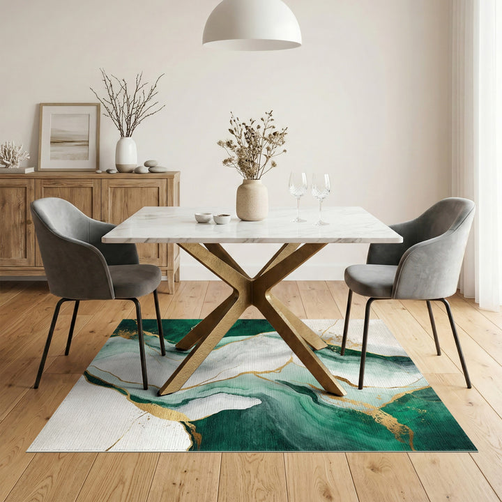 Green Abstract Gold Vein Area Rug