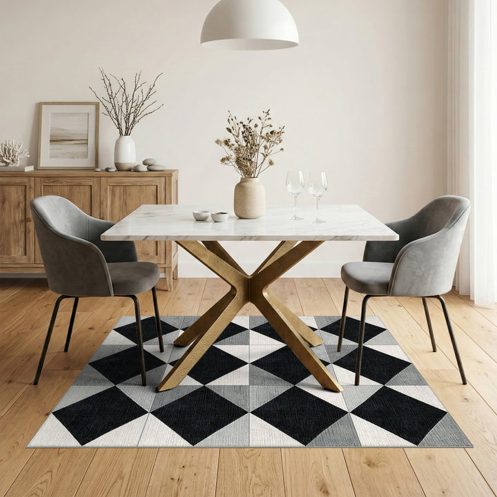 Black White Geometric Diamond Area Rug