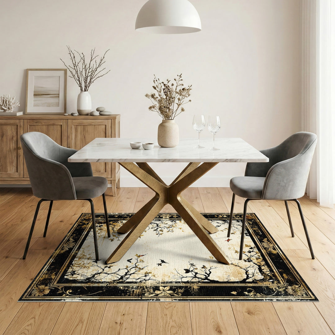 Distressed Vintage Butterfly Branch Beige Area Rug