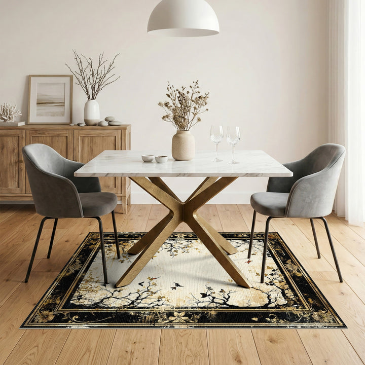 Distressed Vintage Butterfly Branch Beige Area Rug