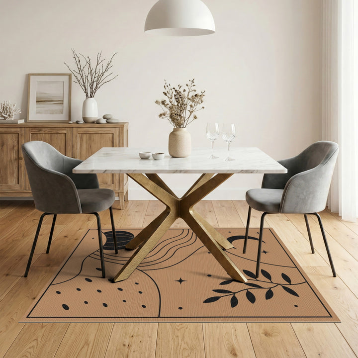 Boho Chic Brown Tan Pumpkin Moon Area Rug