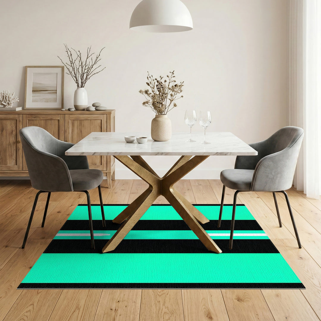 Bold Teal Striped Geometric Area Rug