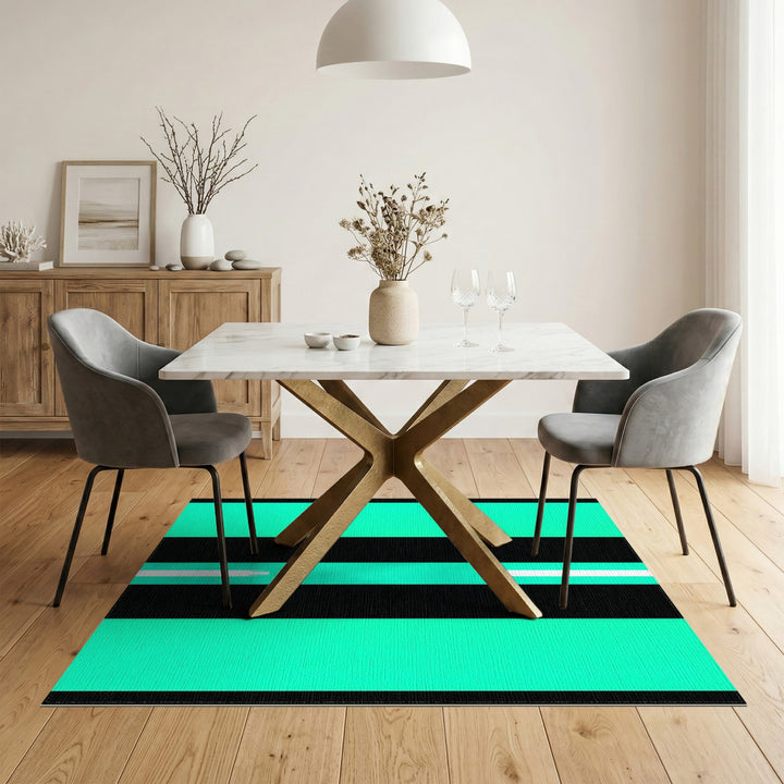 Bold Teal Striped Geometric Area Rug