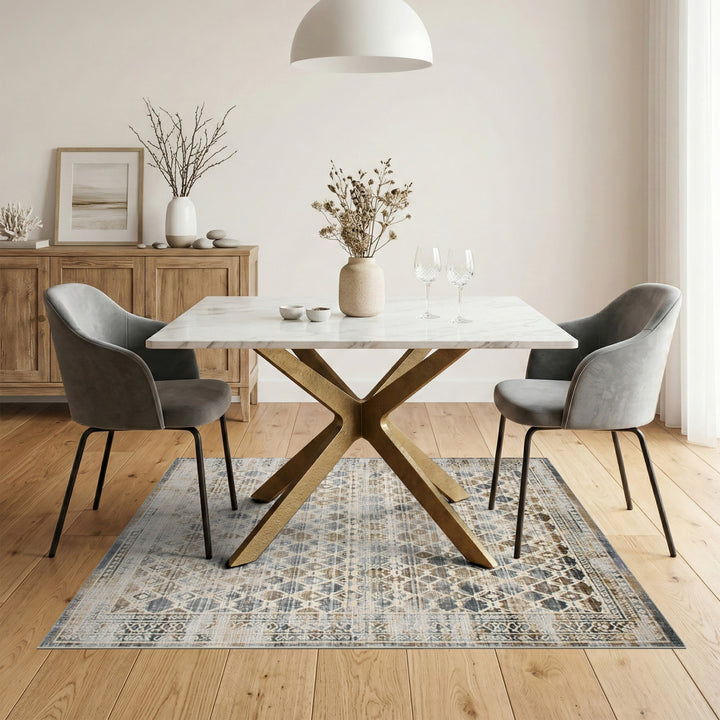 Beige Neutral Distressed Geometric Area Rug