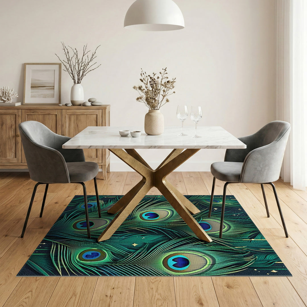Peacock Feather Teal Green Area Rug