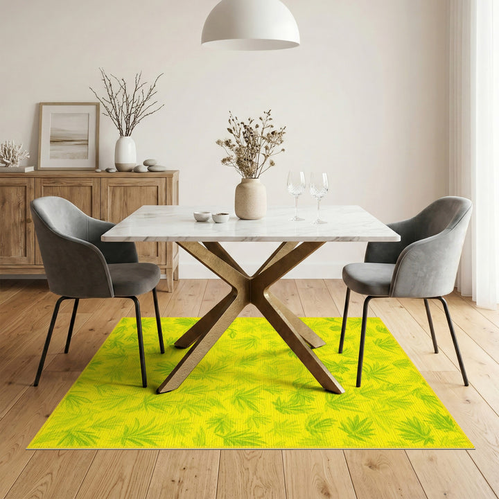 Yellow Leaf Print Area Rug
