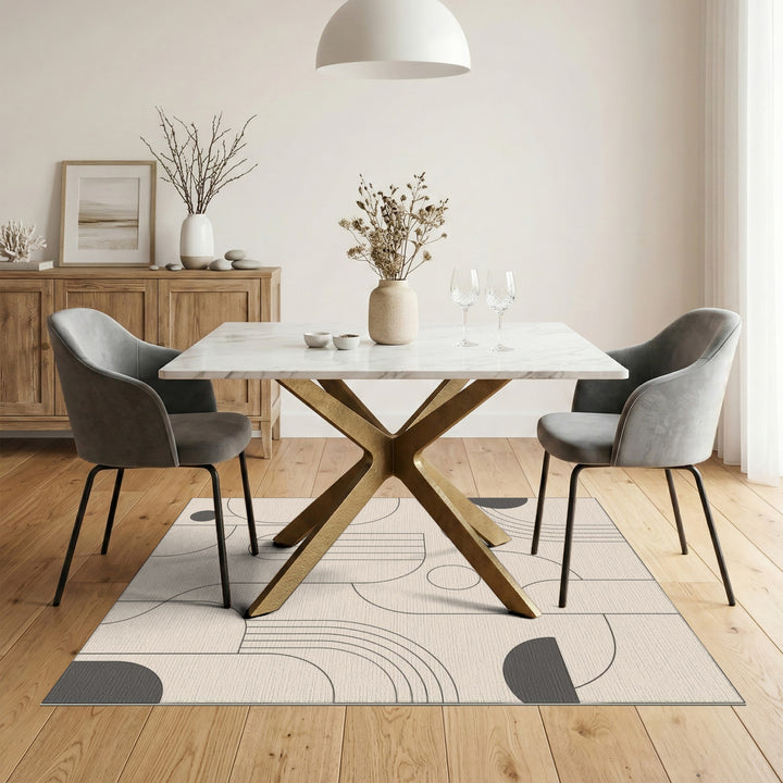 Beige Geometric Modern Washable Area Rug