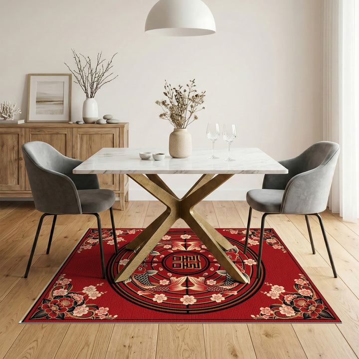 Red Koi Fish Cherry Blossom Area Rug