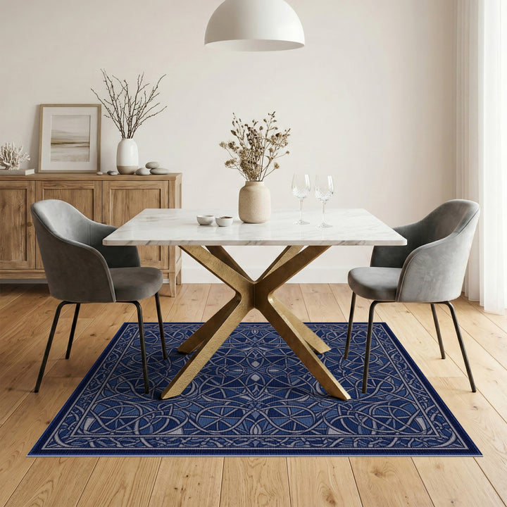 Blue and Teal Circle Blue Geometric Circle Area Rug