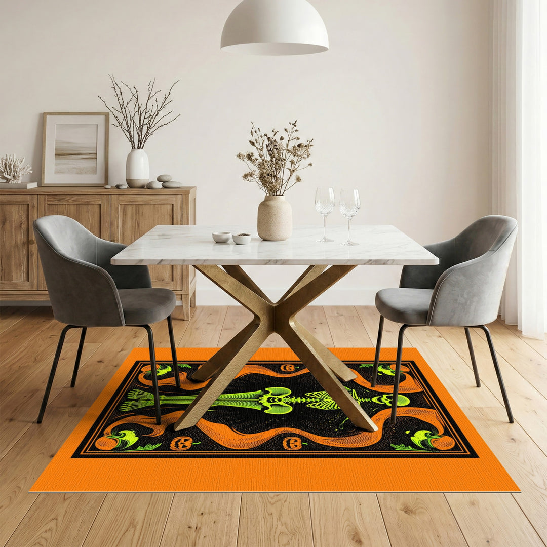 Neon Skeleton Halloween Washable Area Rug