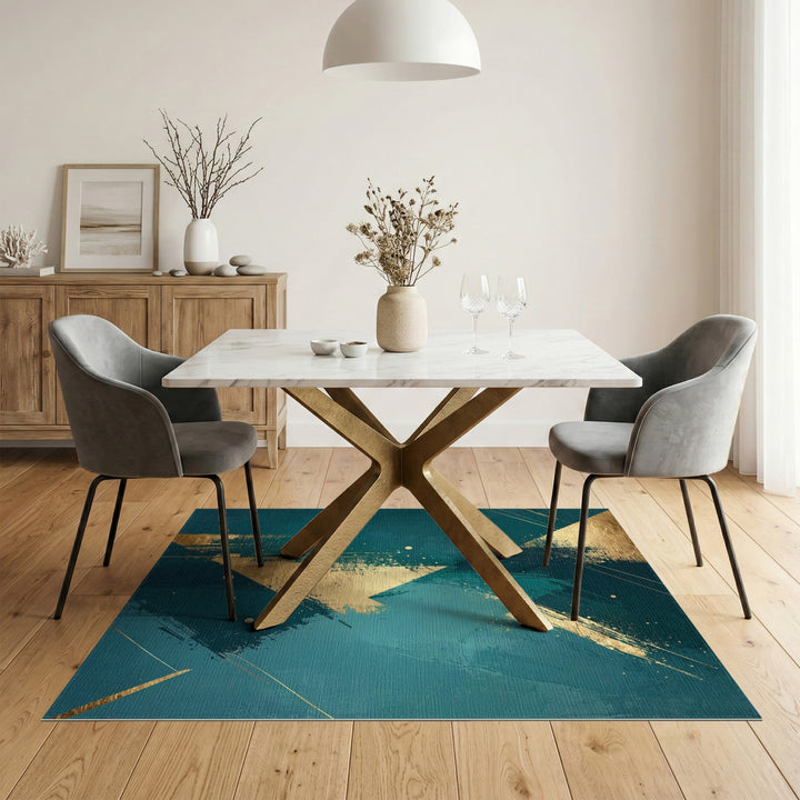 Blue and Teal Gold Abstract Area Rug