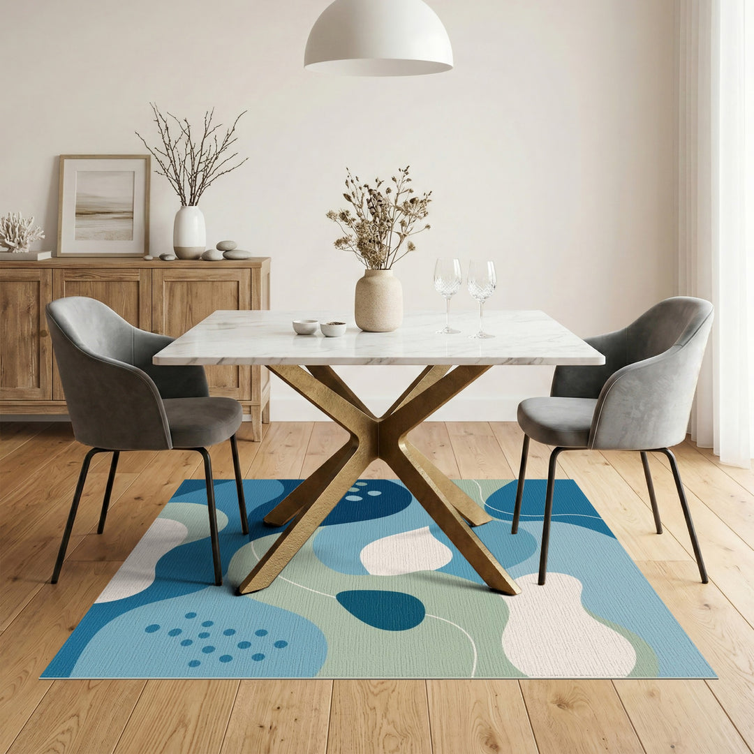 Blue Teal Abstract Wave Area Rug