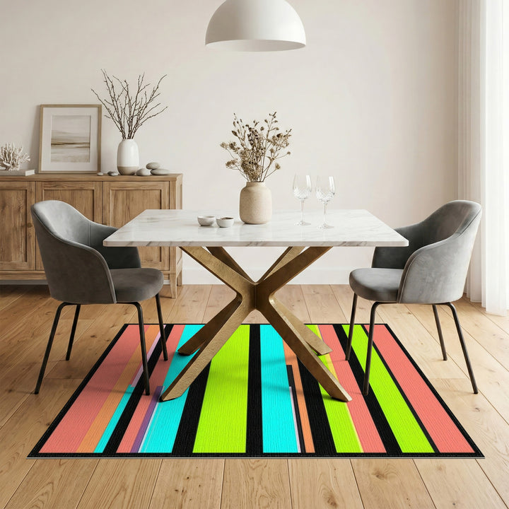 Geometric Modern Bold Multi-Color Striped Geometric Area Rug