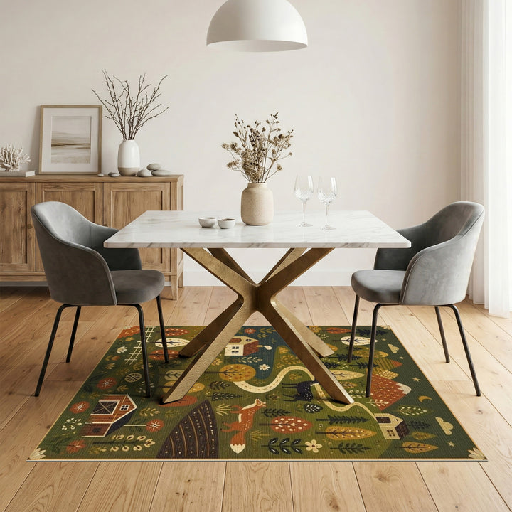 Rustic Woodland Scene Washable Area Rug