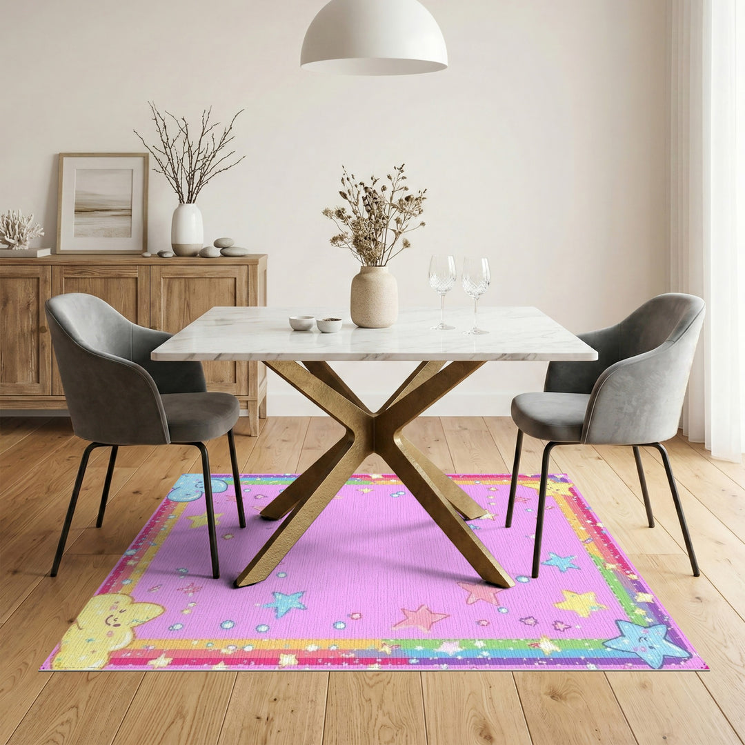 Pink Cartoon Stars Kids Area Rug