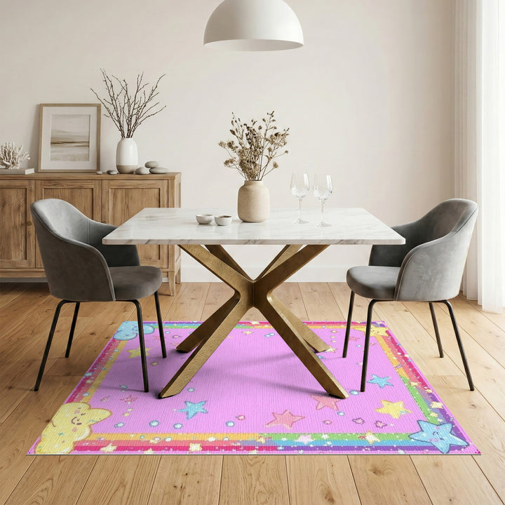 Pink Cartoon Stars Kids Area Rug