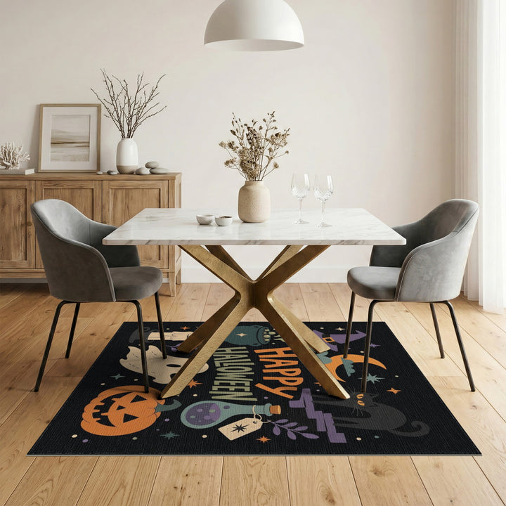 Happy Halloween Cartoon Ghost Pumpkin Area Rug