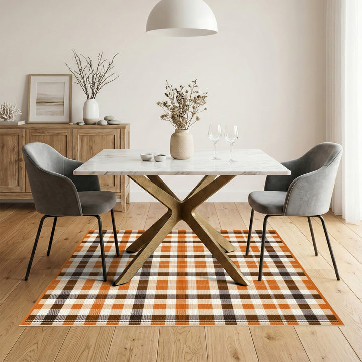 Orange Brown Checkered Area Rug