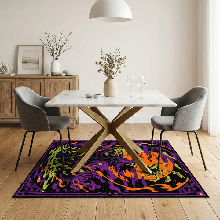 Neon Zombie Skeleton Rising Area Rug