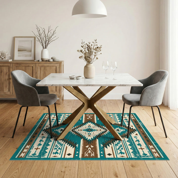 Southwestern Distressed Teal Southwestern Area Rug