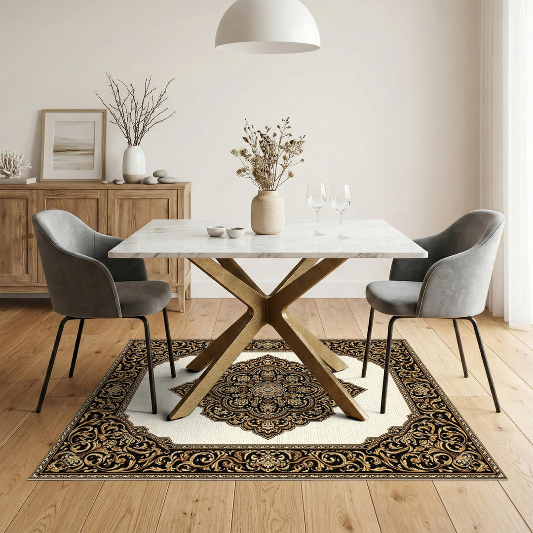 Luxury Black Gold Persian Medallion Area Rug