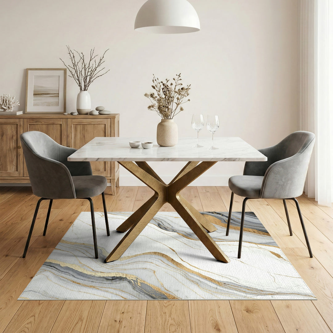 Gold and Silver Gold Marble Abstract Area Rug