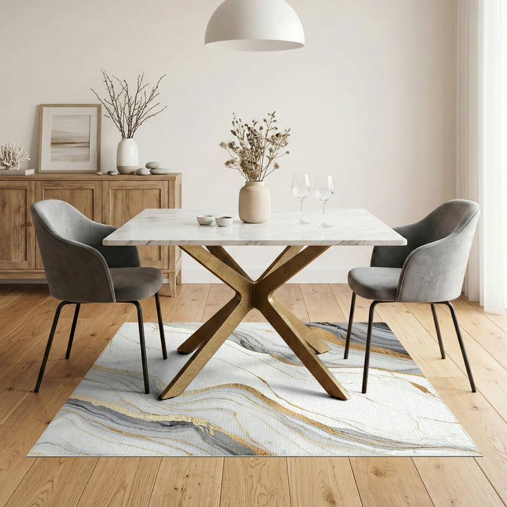 Gold and Silver Gold Marble Abstract Area Rug