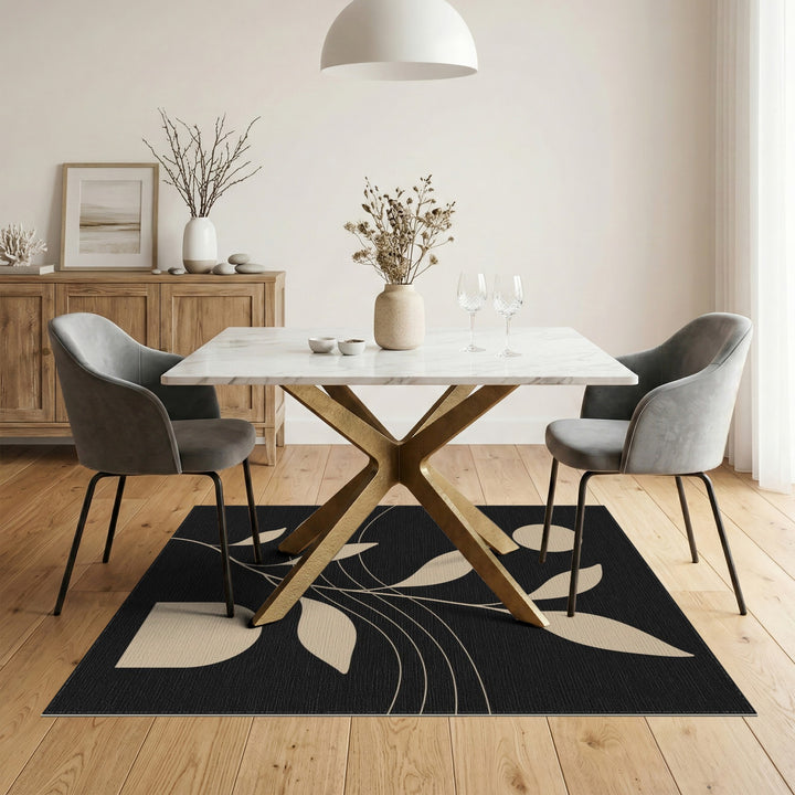 Beige Leaf Silhouette Area Rug