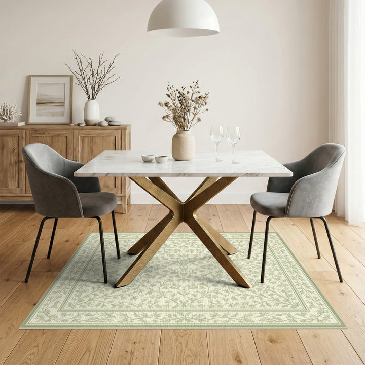 Green Floral Vintage Area Rug