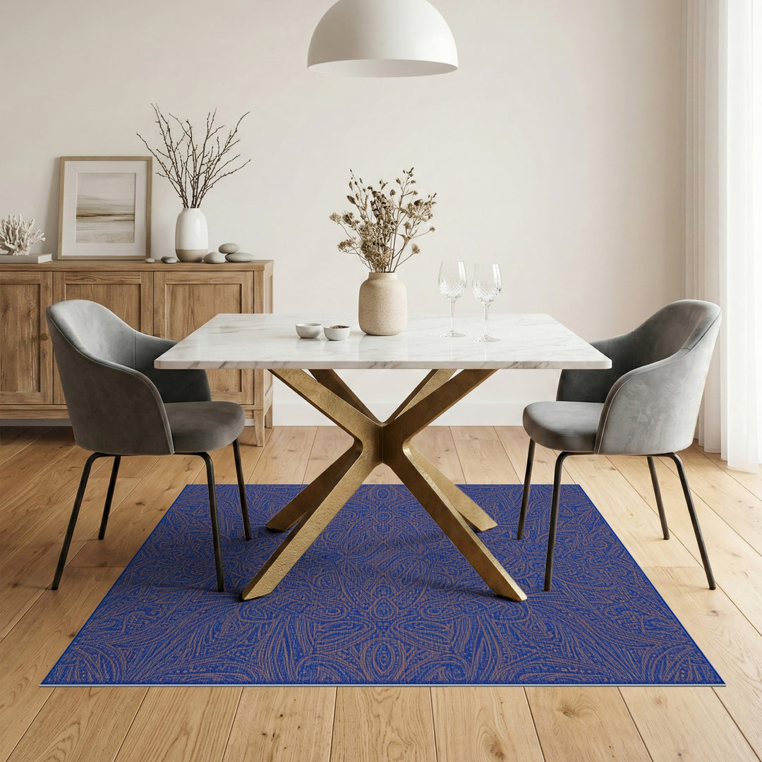 Blue Gold Intricate Medallion Area Rug