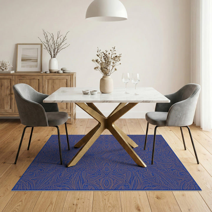 Blue Gold Intricate Medallion Area Rug
