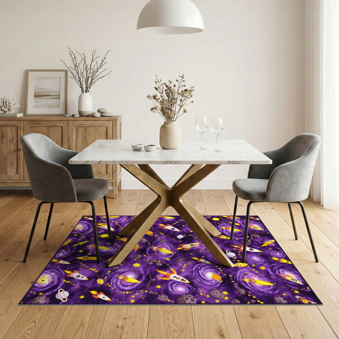 Purple Cosmic Rockets Kids Area Rug