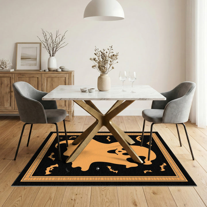 Kids Cartoon Orange Ghost Halloween Area Rug