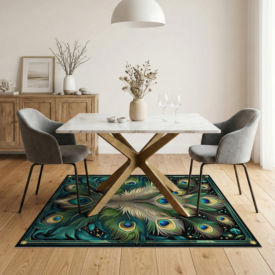 Blue and Teal Peacock Feather Blue Teal Area Rug