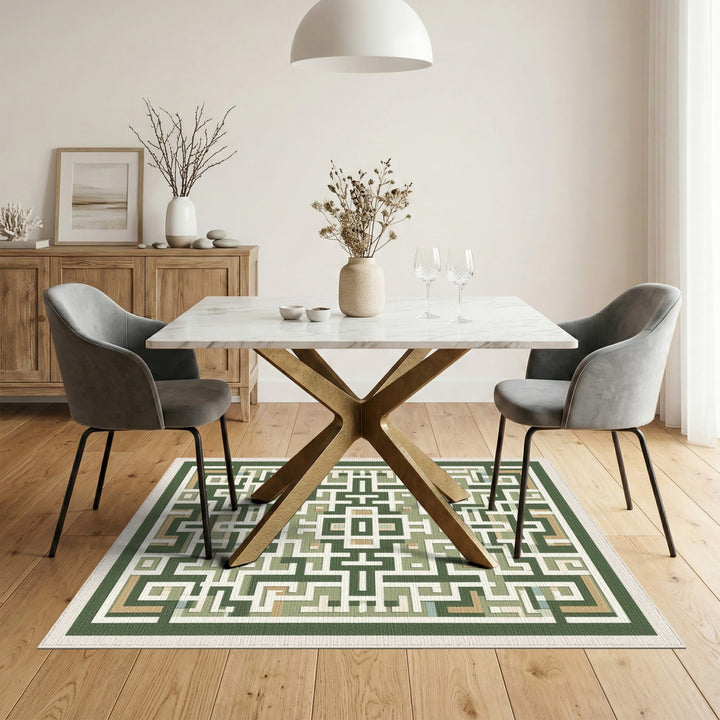 Geometric Modern Green Geometric Maze Area Rug