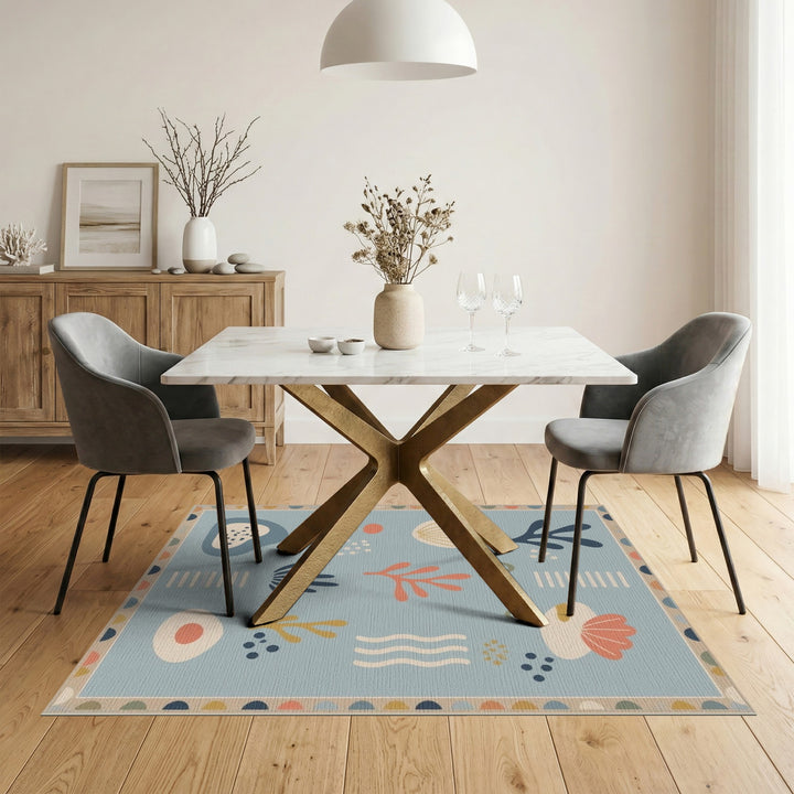 Coastal Blue Coral Shell Area Rug