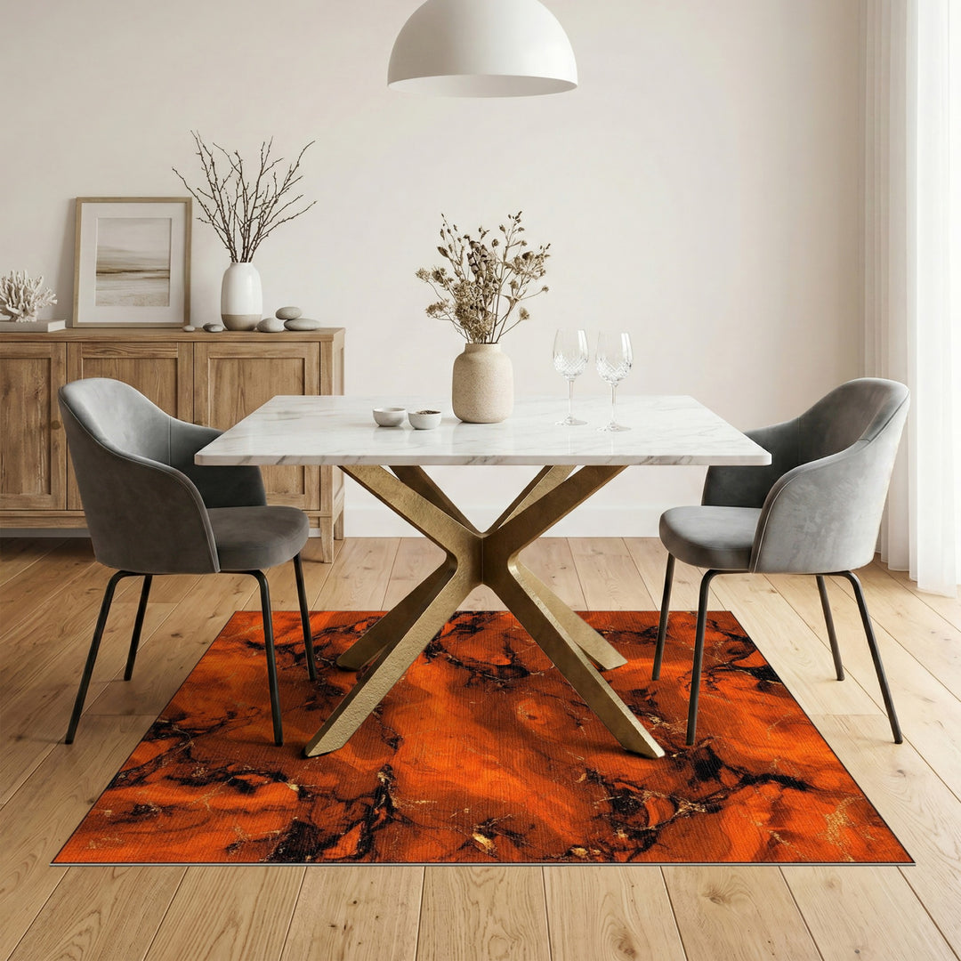 Orange Abstract Marble Area Rug